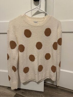 J. Crew Cream Crewneck Sweater with Brown Polka Dots